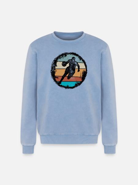 Retro Court Silhouette - Relaxed Unisex Premium Acid-Washed Sweatshirt - Blau Acid Wash