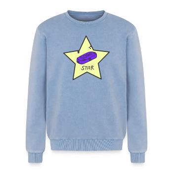Étoile de savon - Sweatshirt unisexe Premium acid-wash en coton - bleu délavé acide - Devant - AI Model Female 172 dark (172cm) & AI Model Male 178 light (178cm)