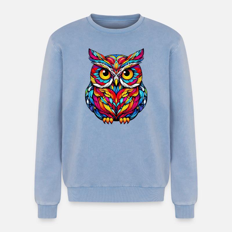 Eule - Relaxed Unisex Premium Acid-Washed Sweatshirt - Blau Acid Wash