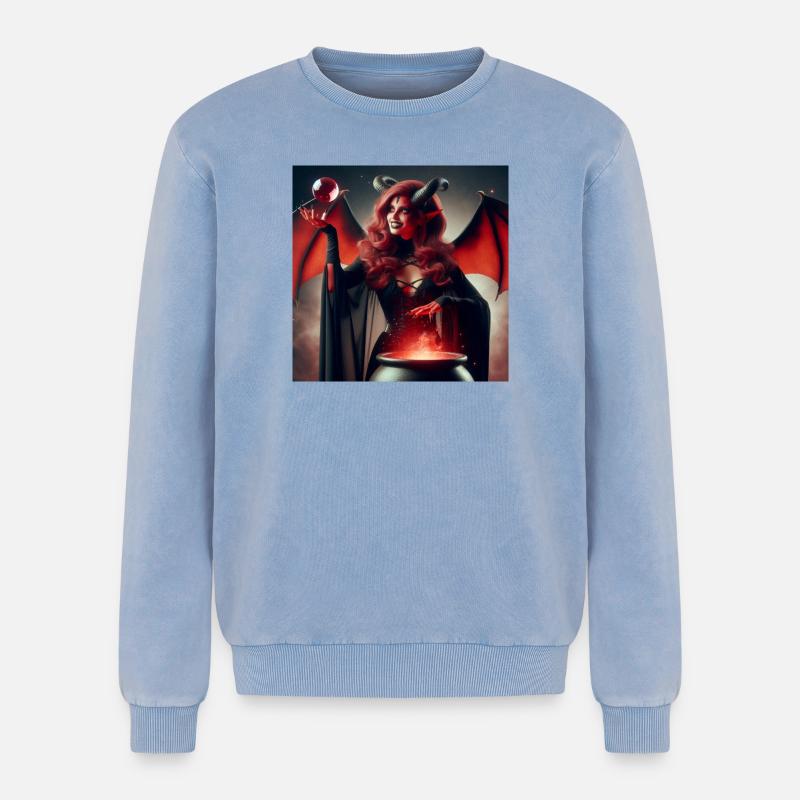 She-Devil - Relaxed Unisex Premium Acid Washed Sweatshirt - acid washed blue