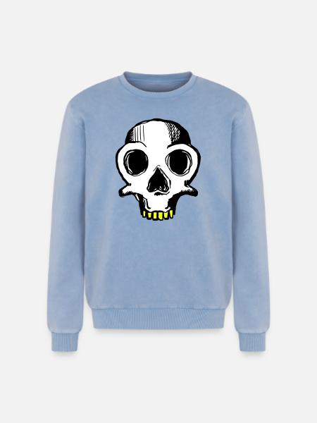 Skull (dreifarbig) - Relaxed Unisex Premium Acid-Washed Sweatshirt - Blau Acid Wash