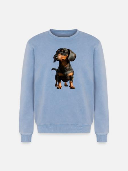 jamnik, jamnik, jamnik miniaturowy, klub jamnika, jamnik - Bluza Premium unisex z bawełny z efektem acid wash - niebieski acid wash