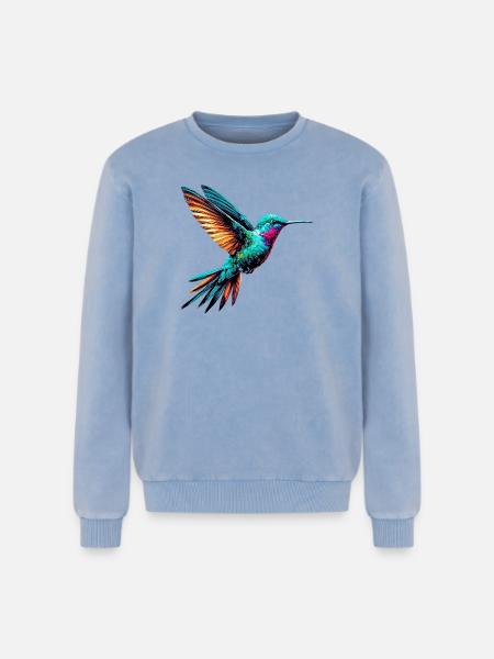 Hummingbird - Relaxed Unisex Premium Acid Washed Sweatshirt - acid washed blue