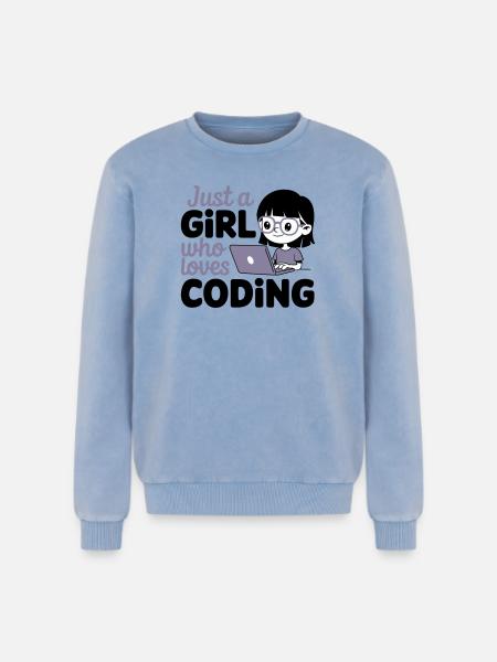 Just a Girl Who Loves Coding - Relaxed Unisex Premium Acid Washed Sweatshirt - acid washed blue