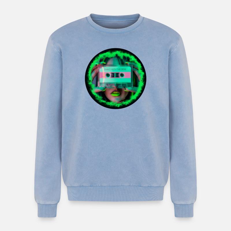 Dance with the Devil V2 - Relaxed Unisex Premium Acid Washed Sweatshirt - acid washed blue