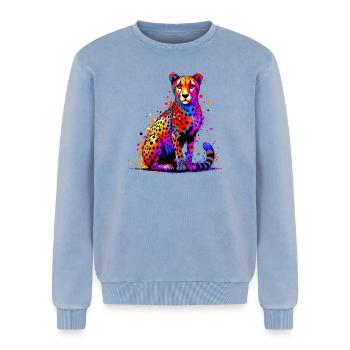 Gepard - Relaxed Unisex Premium Acid-Washed Sweatshirt - Blau Acid Wash - Vorne - AI Model Female 172 dark (172cm) & AI Model Male 178 light (178cm)