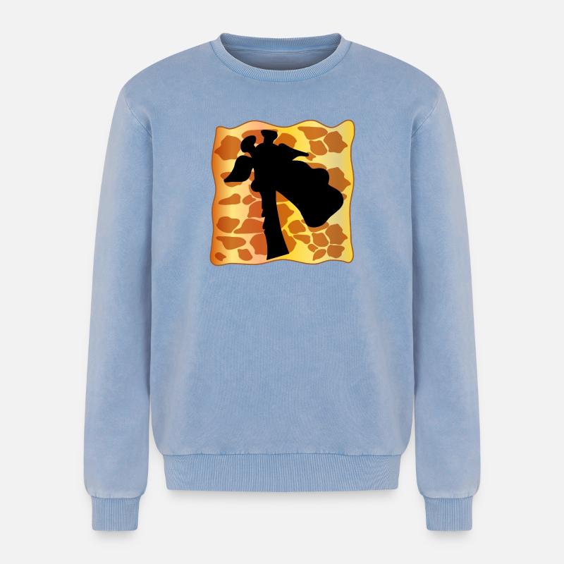 GIRAFFE RAFF PATTERN - Relaxed Unisex Premium Acid Washed Sweatshirt - acid washed blue
