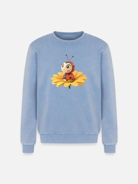 Cute ladybug on a flower - Relaxed Unisex Premium Acid Washed Sweatshirt - acid washed blue