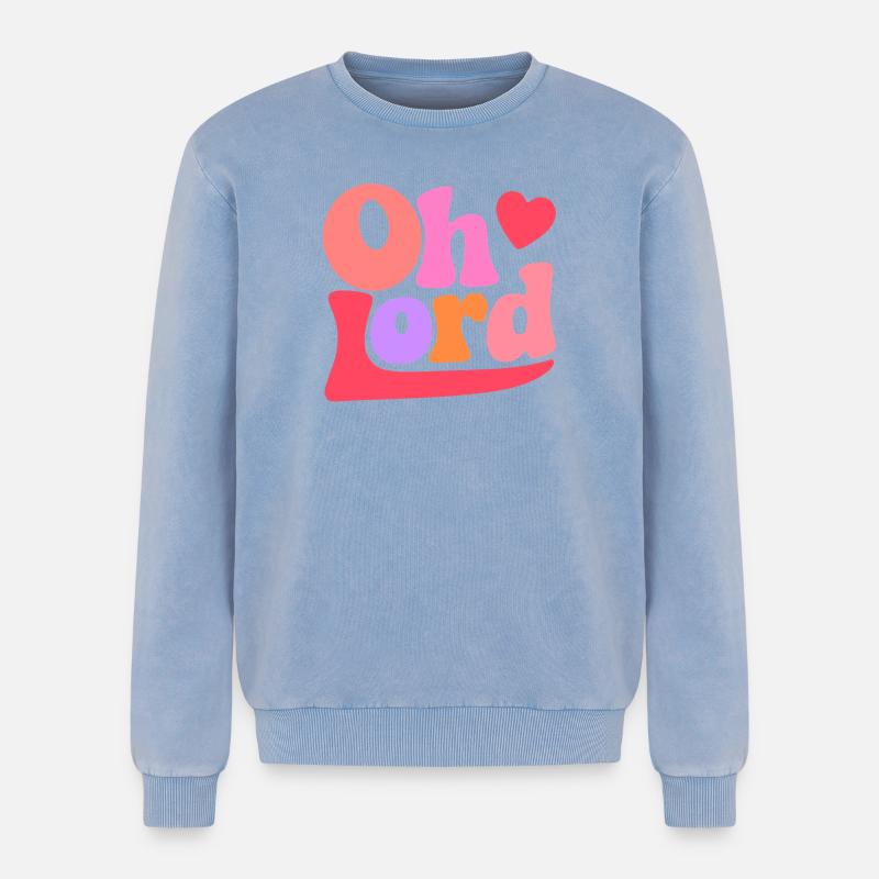 Oh Lord - Relaxed Unisex Premium Acid Washed Sweatshirt - acid washed blue