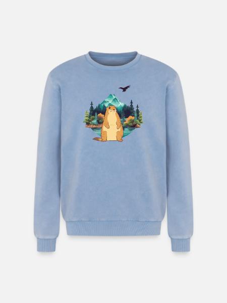 Murmeltier - Relaxed Unisex Premium Acid-Washed Sweatshirt - Blau Acid Wash