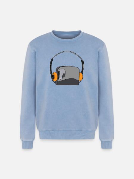 Cool Portable Cassette Audio Player - Relaxed Unisex Premium Acid Washed Sweatshirt - acid washed blue