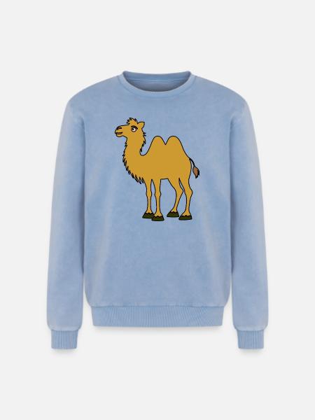 Brown Camel with Two Humps - Relaxed Unisex Premium Acid Washed Sweatshirt - acid washed blue