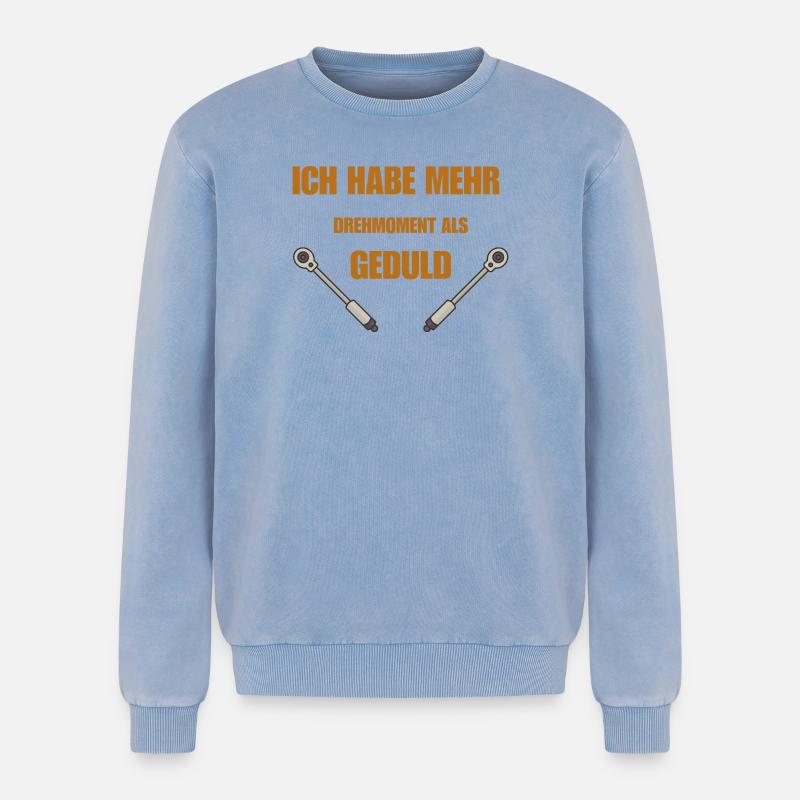 Drehmoment oder Geduld - Relaxed Unisex Premium Acid-Washed Sweatshirt - Blau Acid Wash
