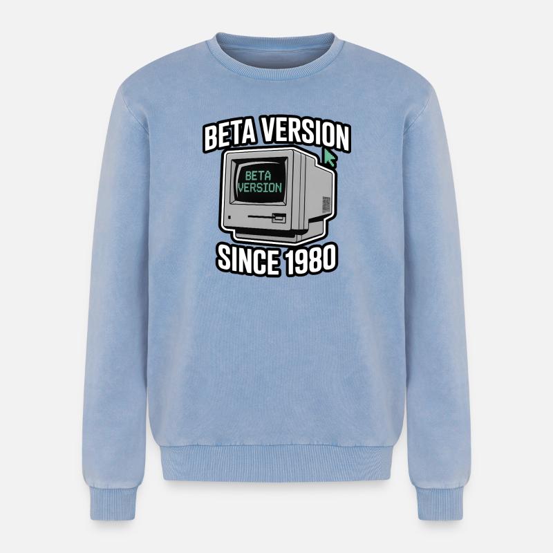 Retro Computer Beta Version Design - Relaxed Unisex Premium Acid Washed Sweatshirt - acid washed blue