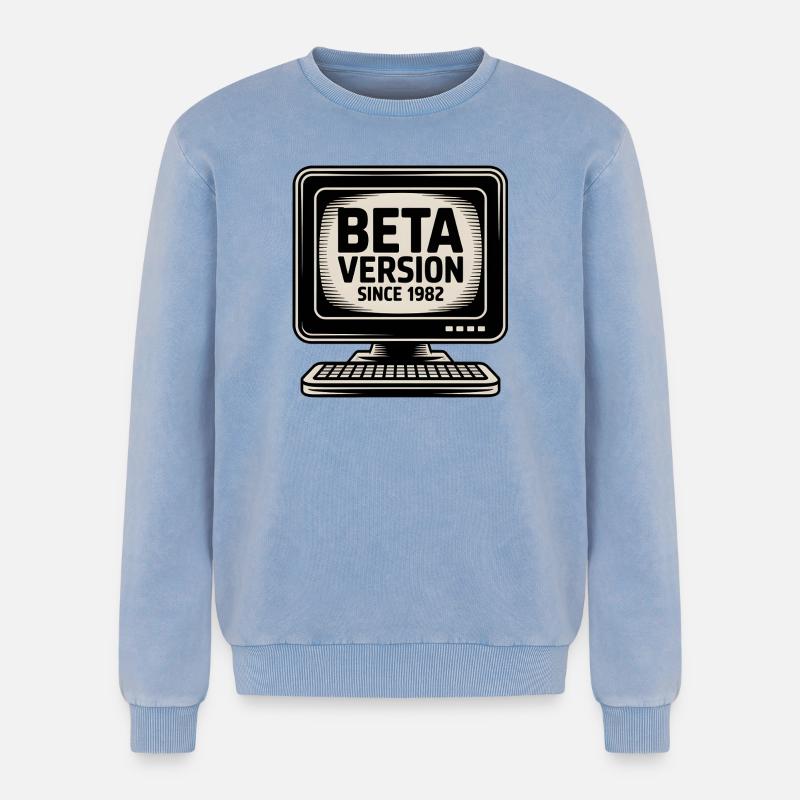 Retro Computer Beta Version Design - Relaxed Unisex Premium Acid Washed Sweatshirt - acid washed blue