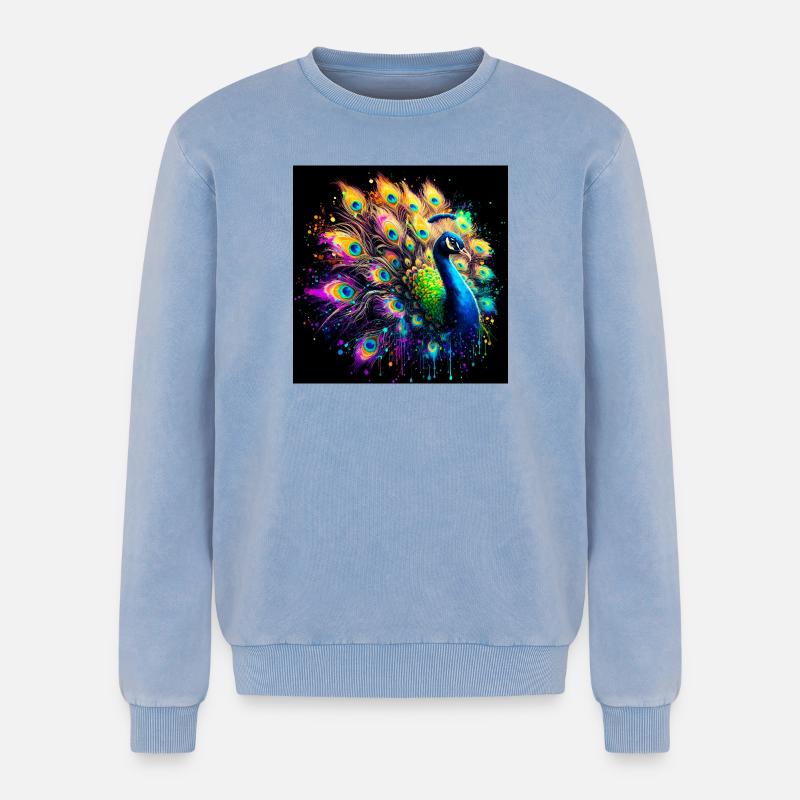 peacock - Relaxed Unisex Premium Acid Washed Sweatshirt - acid washed blue