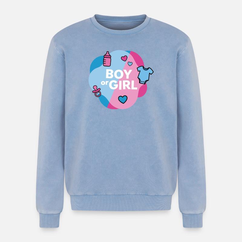Geschlecht enthüllen Junge oder Mädchen - Relaxed Unisex Premium Acid-Washed Sweatshirt - Blau Acid Wash