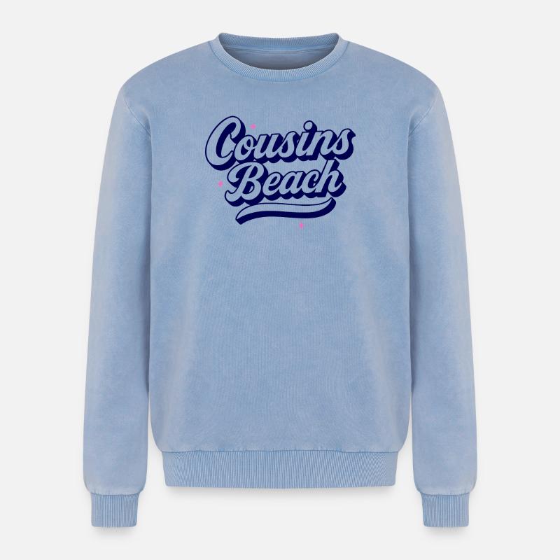 Cousins Beach – Retro Script Design - Relaxed Unisex Premium Acid Washed Sweatshirt - acid washed blue