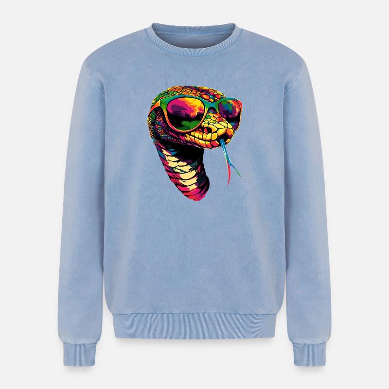 Schlange Python Kobra Klapperschlange Schlangen - Relaxed Unisex Premium Acid-Washed Sweatshirt - Blau Acid Wash
