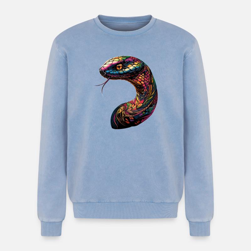 Schlange Python Kobra Klapperschlange Schlangen - Relaxed Unisex Premium Acid-Washed Sweatshirt - Blau Acid Wash