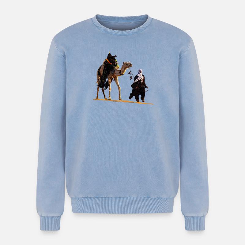 Beduin mit Kamel - Relaxed Unisex Premium Acid-Washed Sweatshirt - Blau Acid Wash