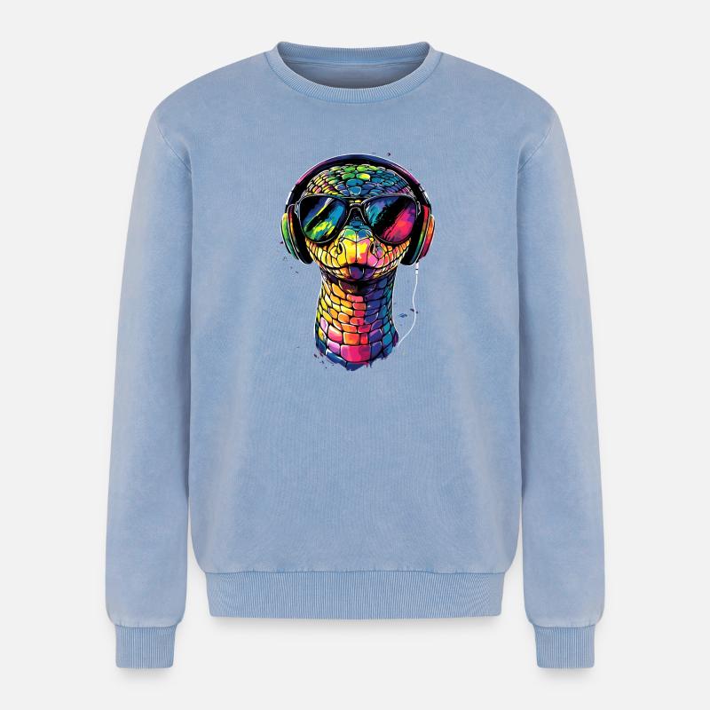 Schlange Python Kobra Klapperschlange Schlangen - Relaxed Unisex Premium Acid-Washed Sweatshirt - Blau Acid Wash
