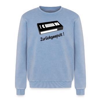Rewound - Relaxed Unisex Premium Acid Washed Sweatshirt - acid washed blue - Front - AI Model Female 172 dark (172cm) & AI Model Male 178 light (178cm)