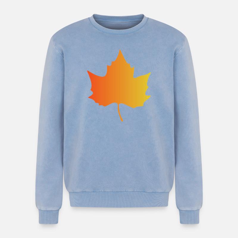 Autumn Gradient Maple Leaf - Relaxed Unisex Premium Acid Washed Sweatshirt - acid washed blue