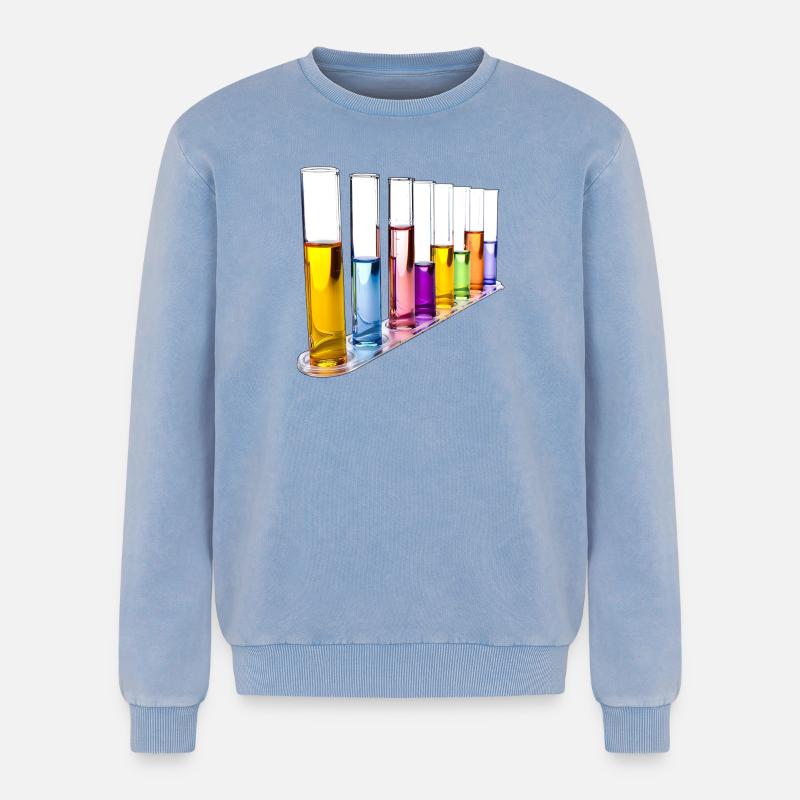 Rainbow Test Tubes Pattern - Relaxed Unisex Premium Acid Washed Sweatshirt - acid washed blue
