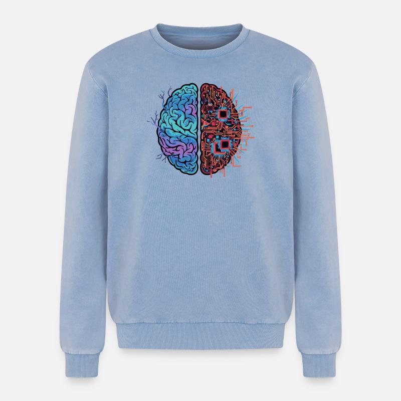 Robotic brain Technology Robotic - Relaxed Unisex Premium Acid Washed Sweatshirt - acid washed blue