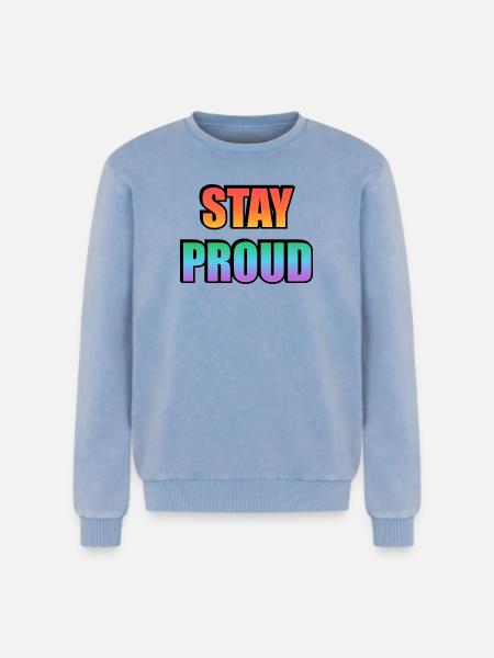 Stay Proud Gradient Text Design - Relaxed Unisex Premium Acid Washed Sweatshirt - acid washed blue