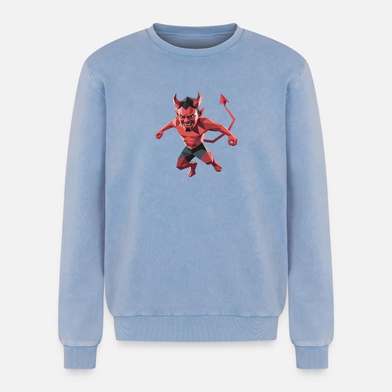 Devil - Cooles Low-Poly-Logo - Relaxed Unisex Premium Acid-Washed Sweatshirt - Blau Acid Wash