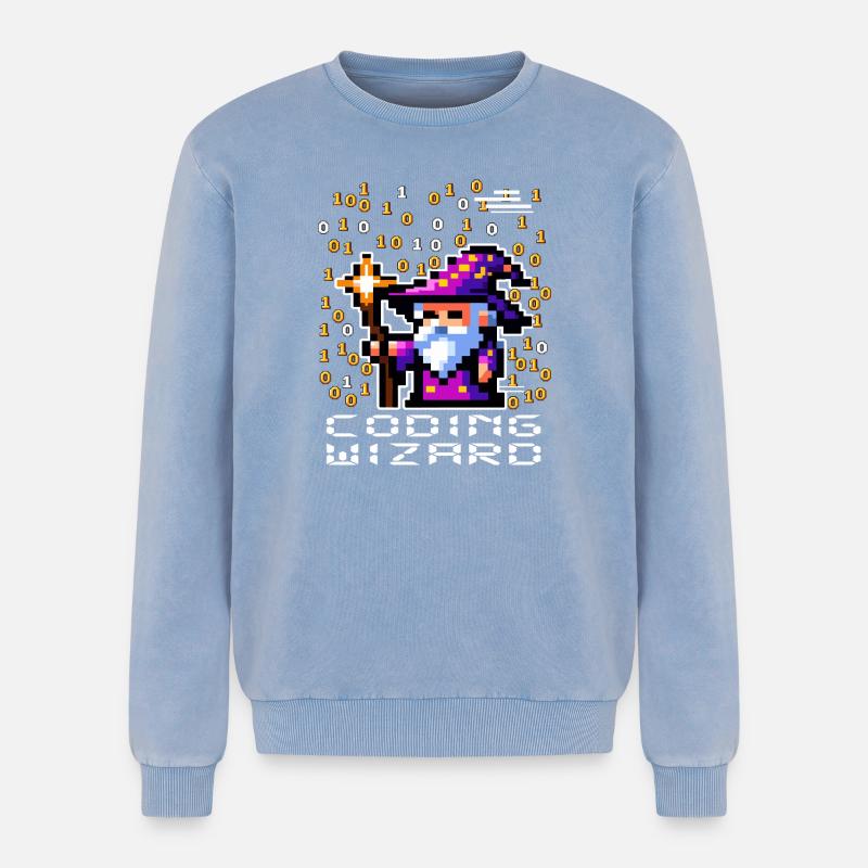 Wizard Pixel Code - Relaxed Unisex Premium Acid Washed Sweatshirt - acid washed blue