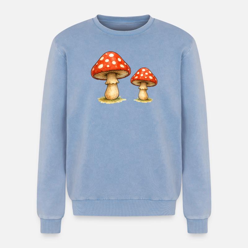 Red Toadstool Duo - Relaxed Unisex Premium Acid Washed Sweatshirt - acid washed blue