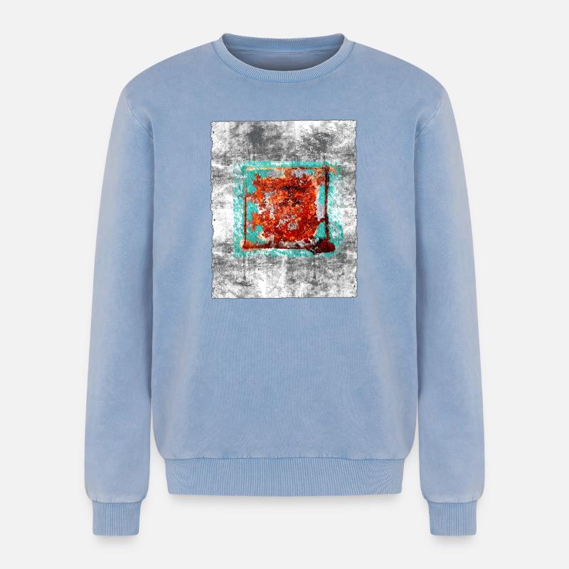 Rust square on grey texture - Relaxed Unisex Premium Acid Washed Sweatshirt - acid washed blue