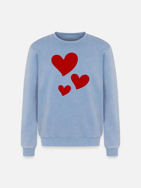 Rote Herzen Trio-Print - Relaxed Unisex Premium Acid-Washed Sweatshirt - Blau Acid Wash
