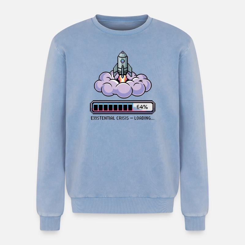 Digital Retro – Existential Crisis – Loading... - Relaxed Unisex Premium Acid-Washed Sweatshirt - Blau Acid Wash