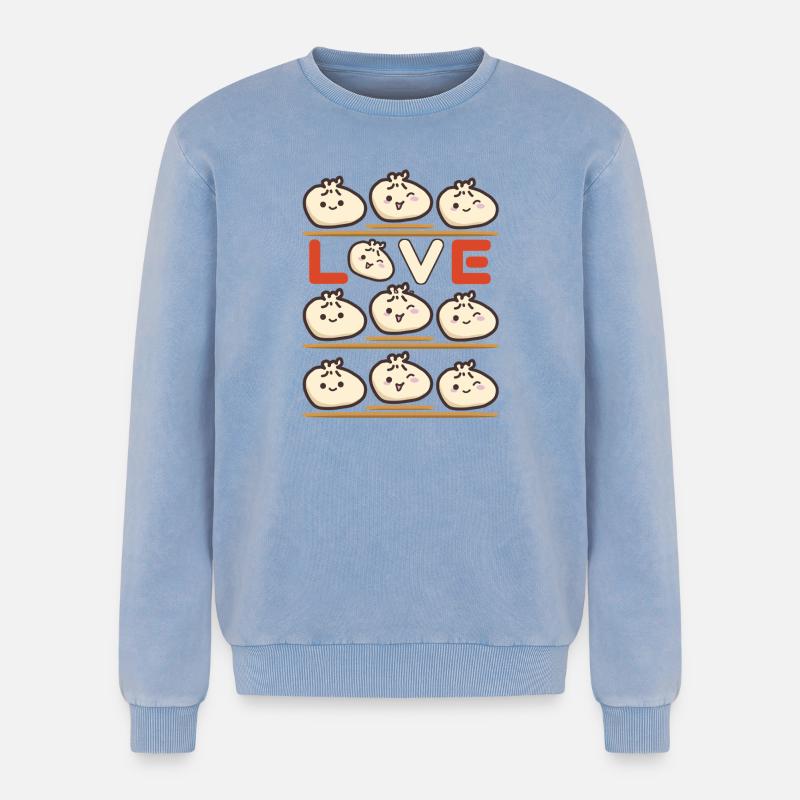Dumpling Love Pattern - Relaxed Unisex Premium Acid Washed Sweatshirt - acid washed blue