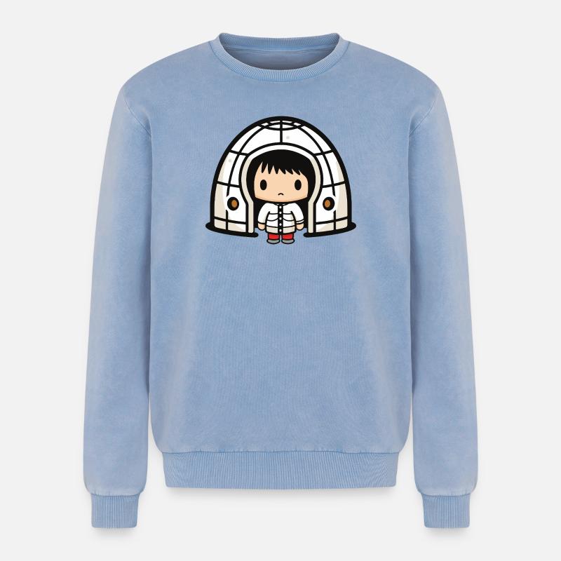 Winter Eskimo Igloo Comic - Relaxed Unisex Premium Acid Washed Sweatshirt - acid washed blue