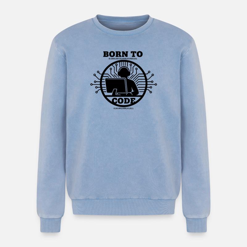 Coder Born to Code Programmer - Relaxed Unisex Premium Acid Washed Sweatshirt - acid washed blue