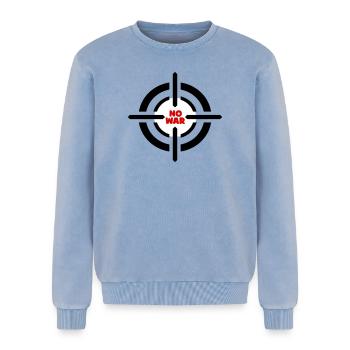 Kein Kriegsemblem - Relaxed Unisex Premium Acid-Washed Sweatshirt - Blau Acid Wash - Vorne - AI Model Female 172 dark (172cm) & AI Model Male 178 light (178cm)