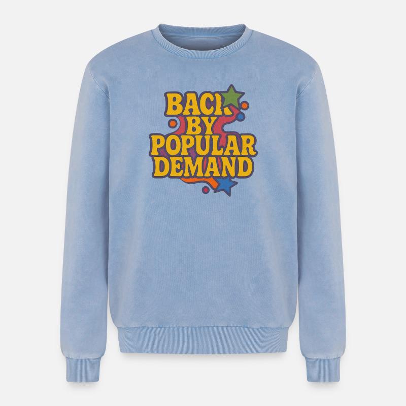 Back by Popular Demand Retro Script - Relaxed Unisex Premium Acid Washed Sweatshirt - acid washed blue