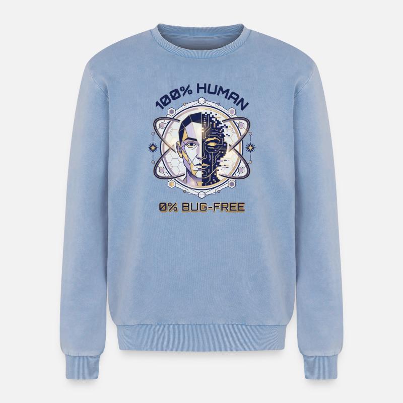 Human Glitch Code - Relaxed Unisex Premium Acid Washed Sweatshirt - acid washed blue