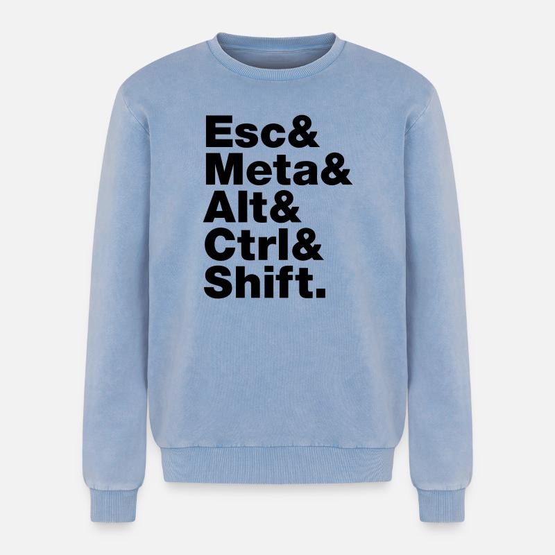 Esc & Meta & Alt & Ctrl & Shift - Relaxed Unisex Premium Acid Washed Sweatshirt - acid washed blue