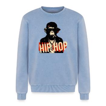 Hip-Hop-Schimpansen-Bling-Ikone - Relaxed Unisex Premium Acid-Washed Sweatshirt - Blau Acid Wash - Vorne - AI Model Female 172 dark (172cm) & AI Model Male 178 light (178cm)