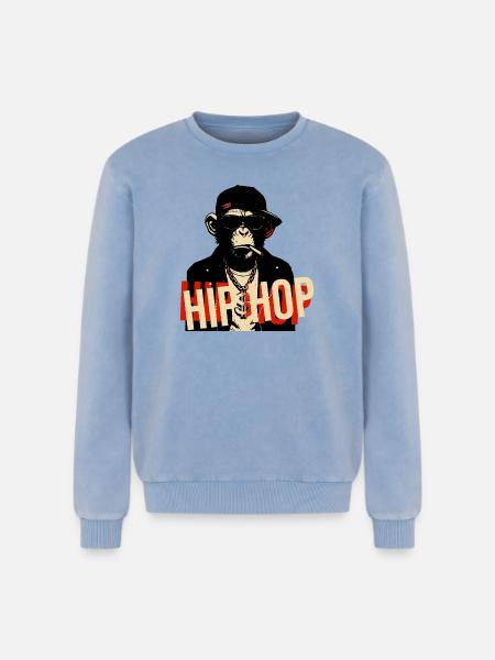 Hip Hop Chimp Bling Icon - Relaxed Unisex Premium Acid Washed Sweatshirt - acid washed blue