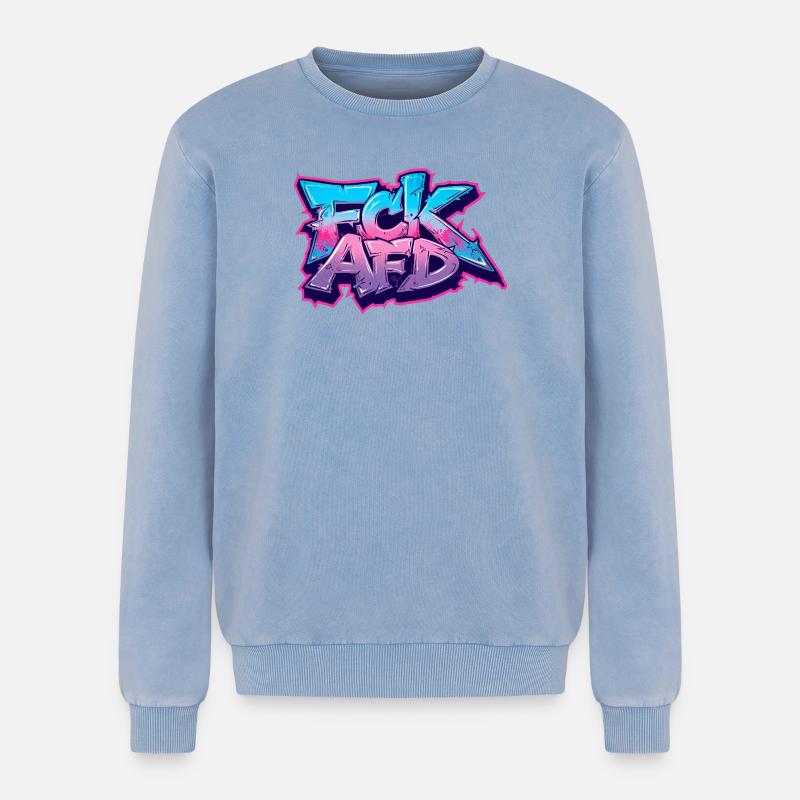 Graffiti Antifa Statement - Relaxed Unisex Premium Acid-Washed Sweatshirt - Blau Acid Wash