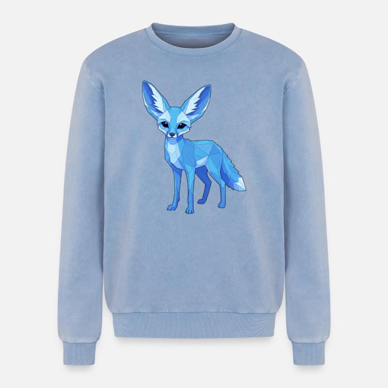 Blue Geometry Fox - Relaxed Unisex Premium Acid Washed Sweatshirt - acid washed blue