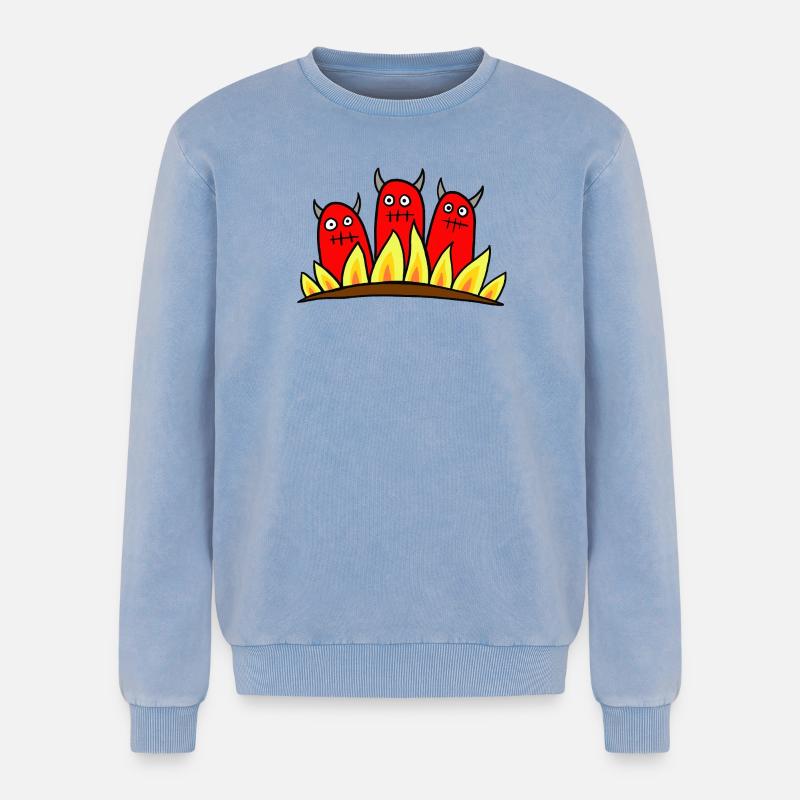 3 Devils - Relaxed Unisex Premium Acid Washed Sweatshirt - acid washed blue