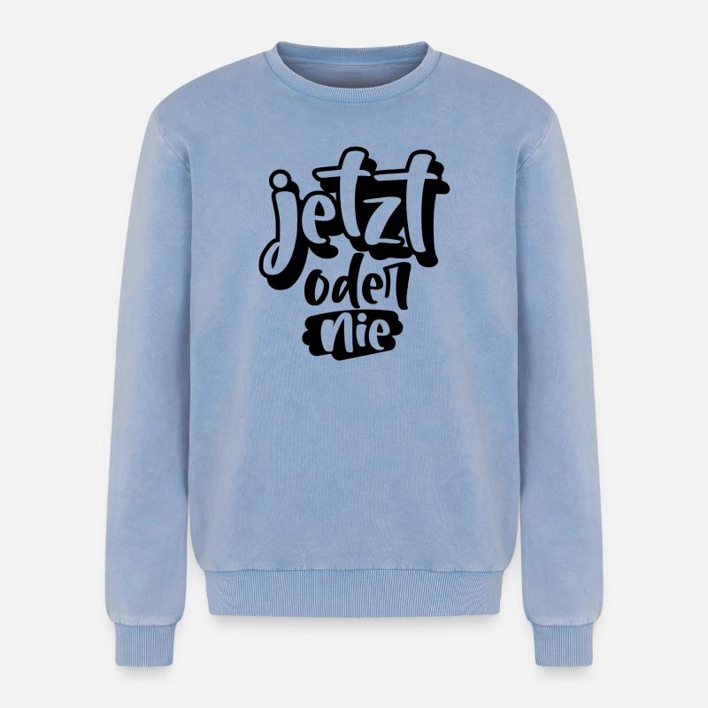 Jetzt oder Nie - Relaxed Unisex Premium Acid-Washed Sweatshirt - Blau Acid Wash